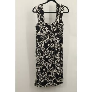 Ann Taylor Loft Women's Square Neck Floral Dress Sleeveless Size M Black/White